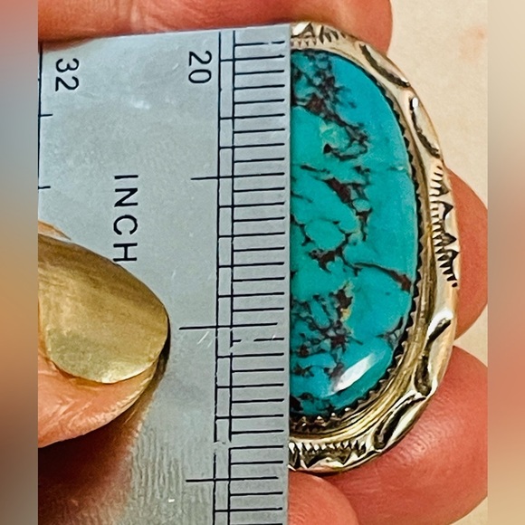 VTG Old Navajo Sterling Silver and Turquoise Stone  Pin BROOCH Signed HT - Picture 5 of 9